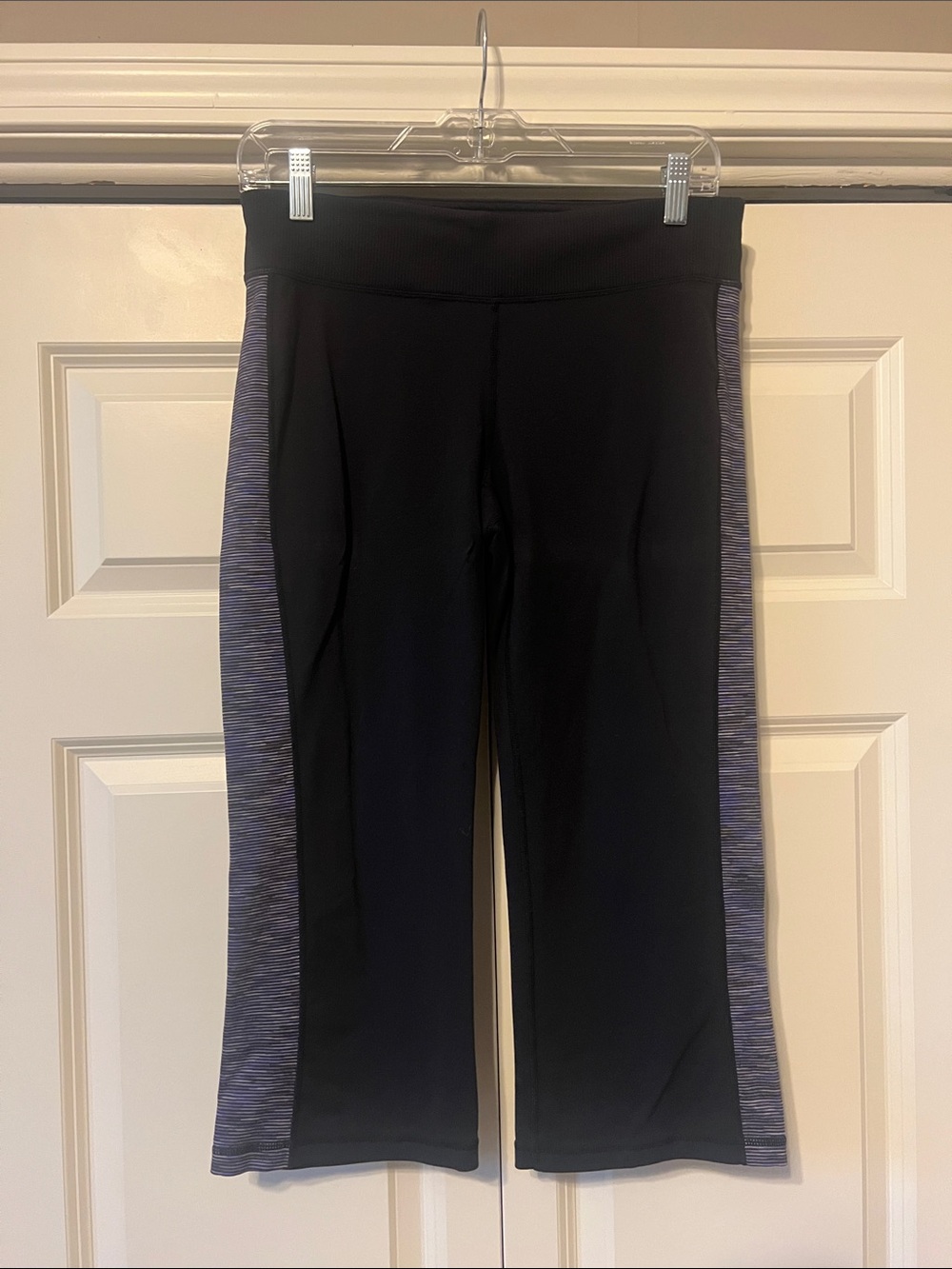 Athleta Purple and Black Capri Workout Pants with Heathered Side Panels